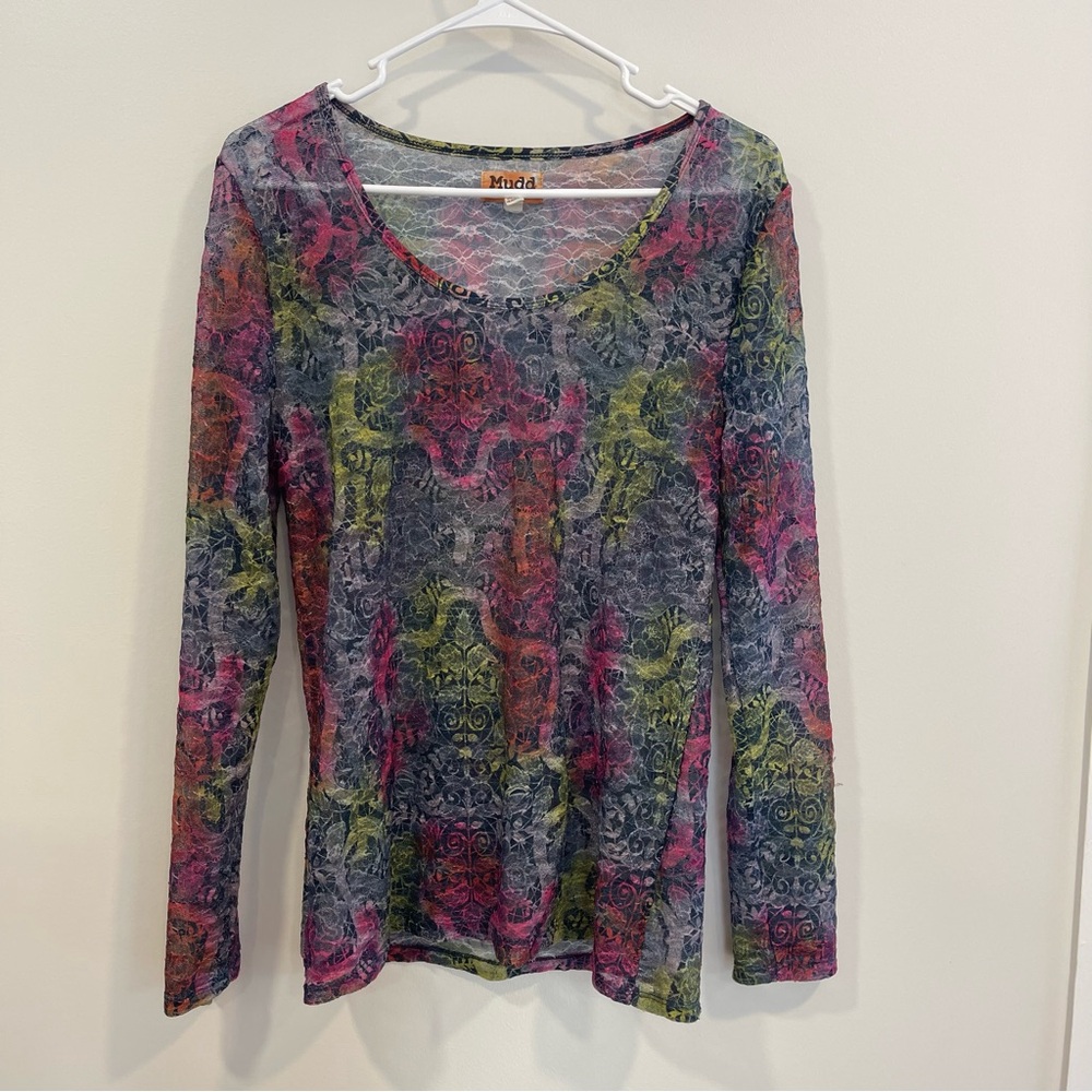 Mudd Y2K XL Early 2000s Mesh Multicolor Top Fairy Whimsical